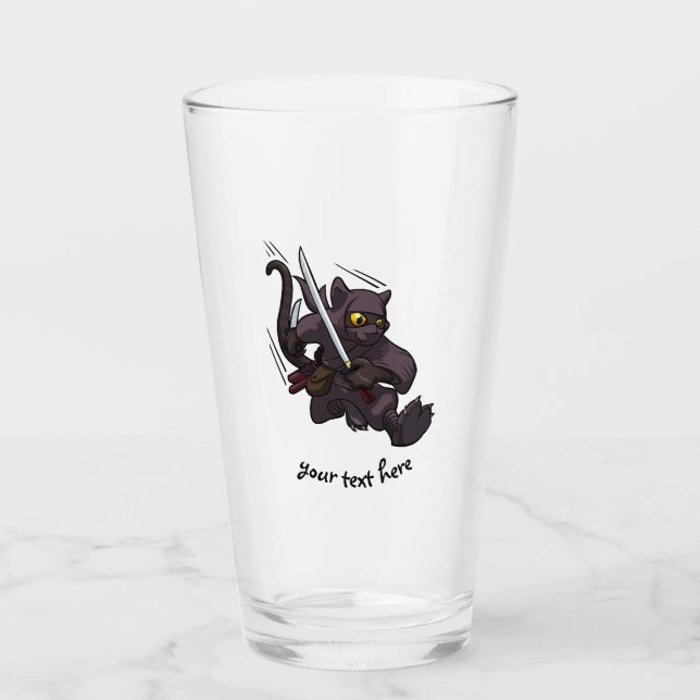 Black Cat Ninja Katana Schwerter Flying Kick Carto Glas (Vorderseite)