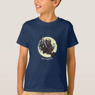 Black Cat Ninja Katana Schwerter Flying Kick Carto T-Shirt
