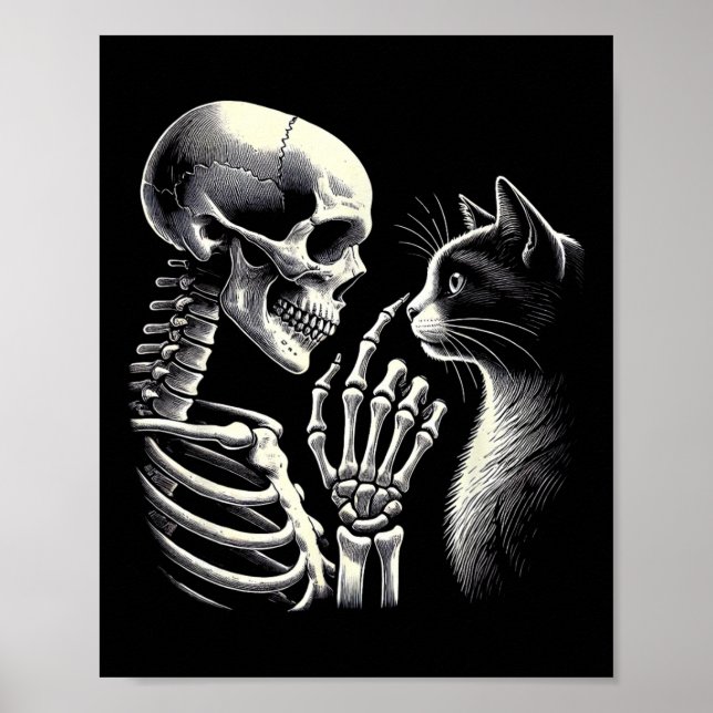 Black Cat Nose Skeleton Hand Funny Halloween Cat L Poster (Vorne)