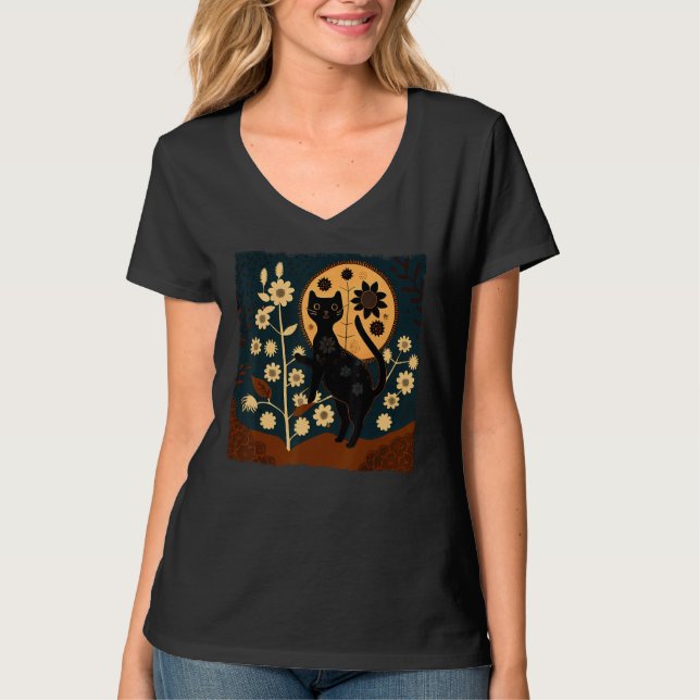 Black Cat Nurse Flower for Kids Women Men T-Shirt (Vorderseite)