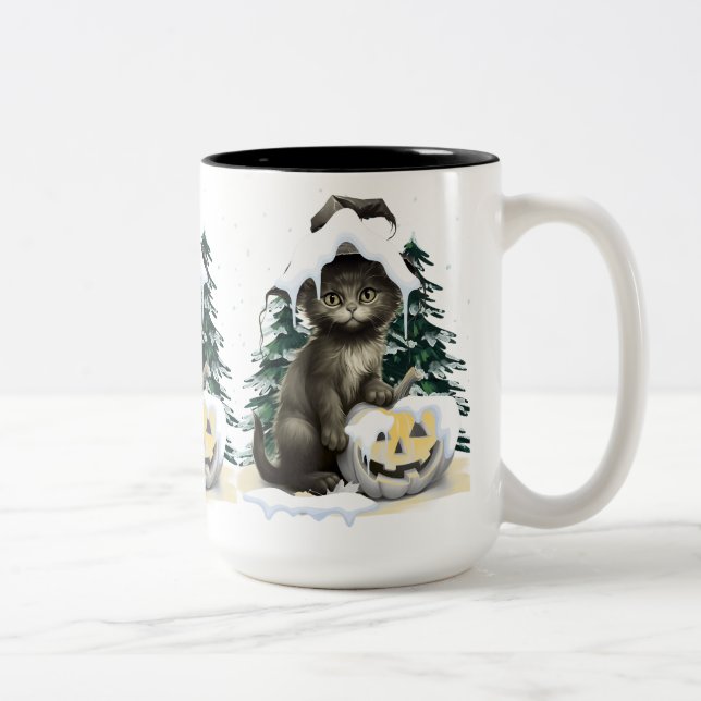 Black Cat On A Jack Zweifarbige Tasse (Rechts)