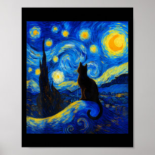 Black Cat On a Starnight - Cat Lover Funny Van Poster