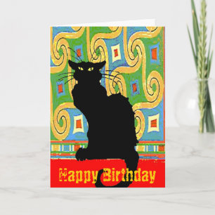 Black Cat on Abstract Wallpaper, Happy Birthday Karte