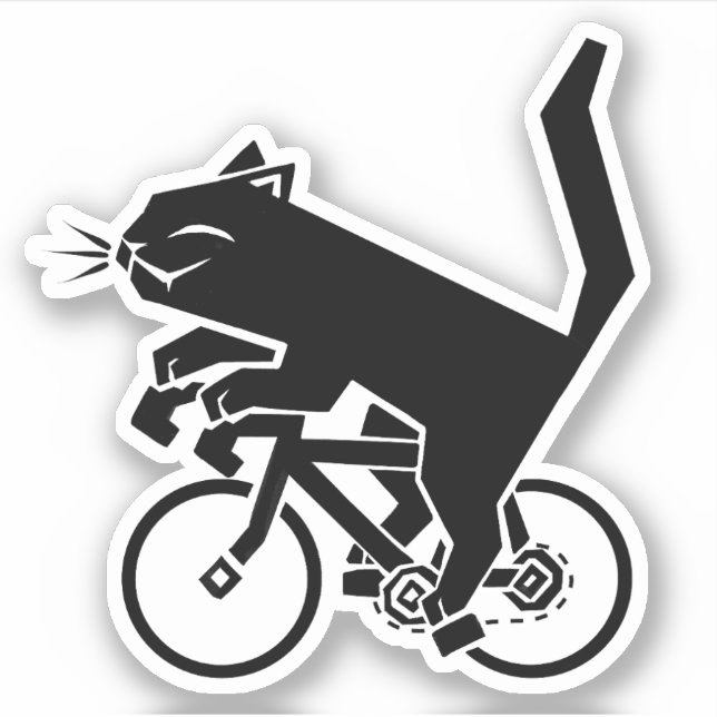 Black Cat on Bicycle Custom-Cut Vinyl Aufkleber (Vorderseite)