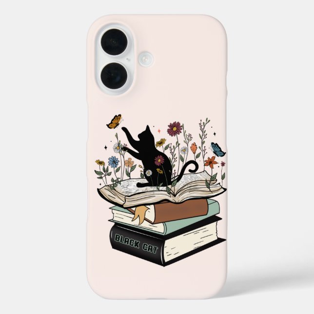 Black Cat on Book Funny Cat Case-Mate iPhone Hülle (Rückseite)