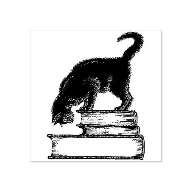 Black Cat on Books Rubber Briefmarke Gummistempel (Prägung)