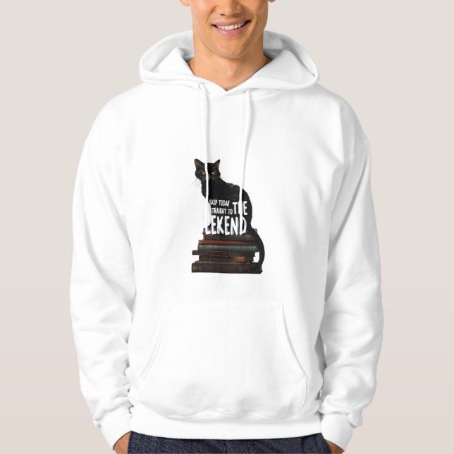 Black Cat on Books "Skip to the Weekend" Hoodie (Vorderseite)