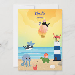 Black Cat on Hot Air Balloon Sea Animes Geburtstag Einladung