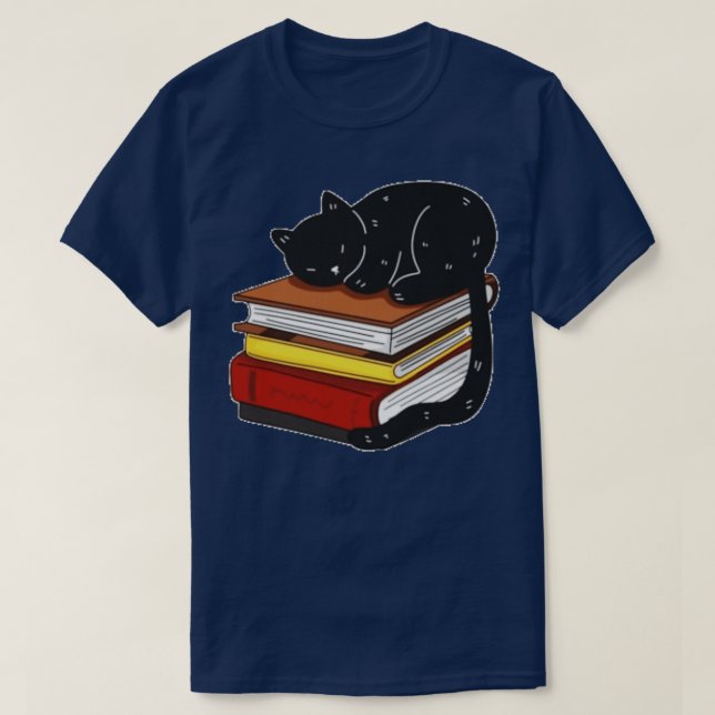 Black Cat On Magic Books T-Shirt (Design vorne)