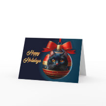 Black Cat on Ornament Weihnachtskarte