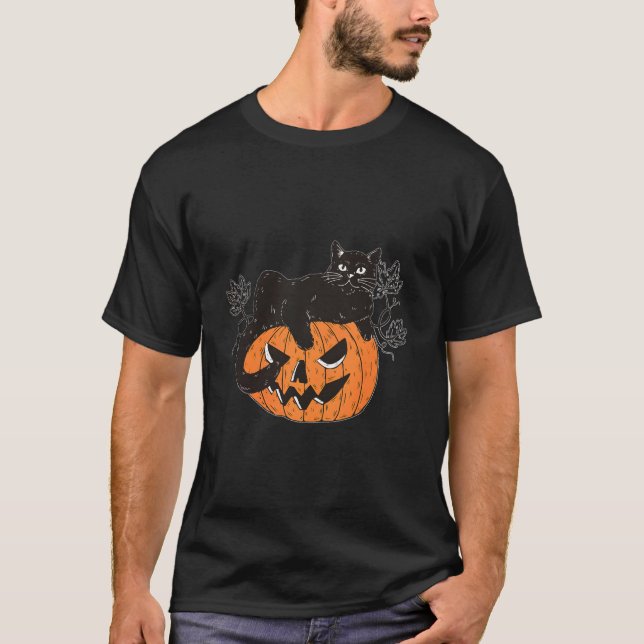 Black Cat On Pumpkin For Cat Halloween T-Shirt (Vorderseite)