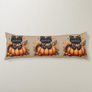 Black Cat on Pumpkin mit Herbst Quilt Muster Seitenschläferkissen
