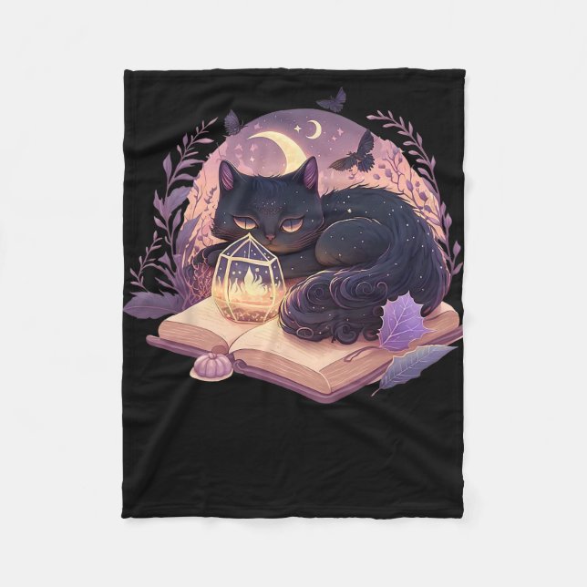 Black Cat On Pumpkin T - Shirt - Vollmond Hallowee Fleecedecke (Vorderseite)
