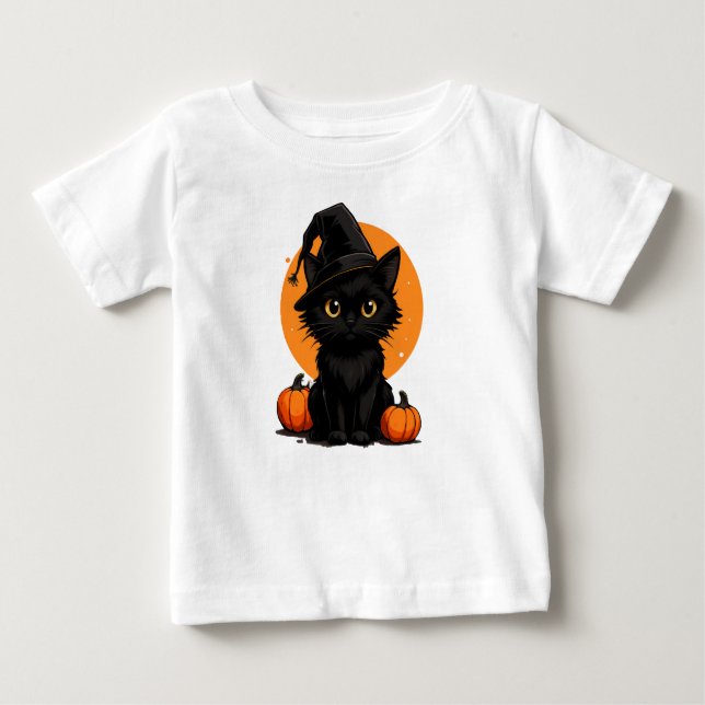 Black Cat on Pumpkins under Full Moon  Baby T-shirt (Vorderseite)