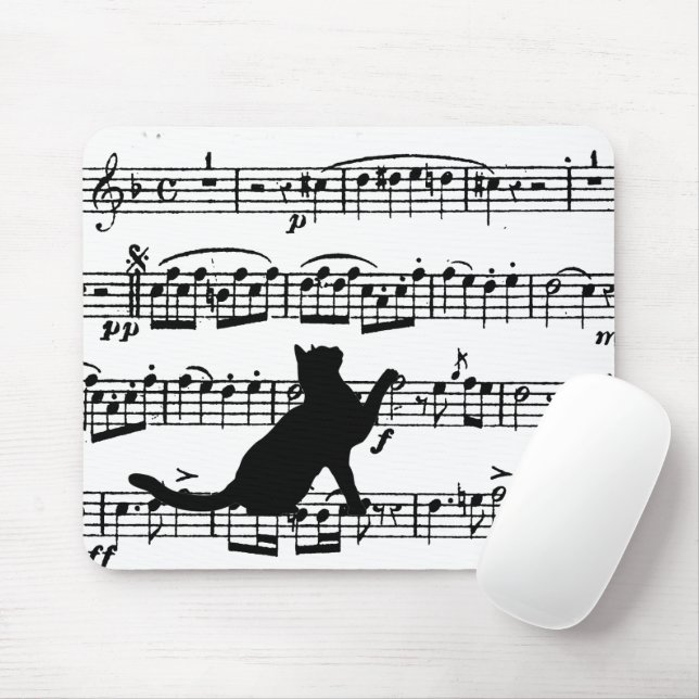 Black Cat On Sheet Music Mousepad (Mit Mouse)