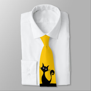 Black Cat on Yellow Sporty Men's Krawatte