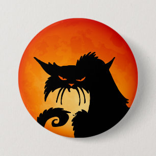 Black Cat Orange Moon Button