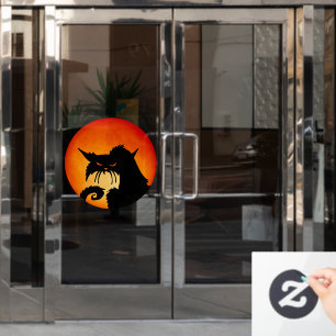 Black Cat Orange Moon Fensteraufkleber
