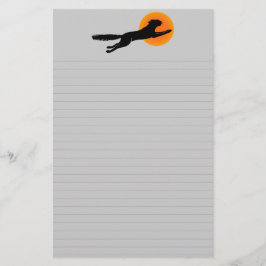 Black Cat Orange Moon Halloween Lined Stationery Briefpapier