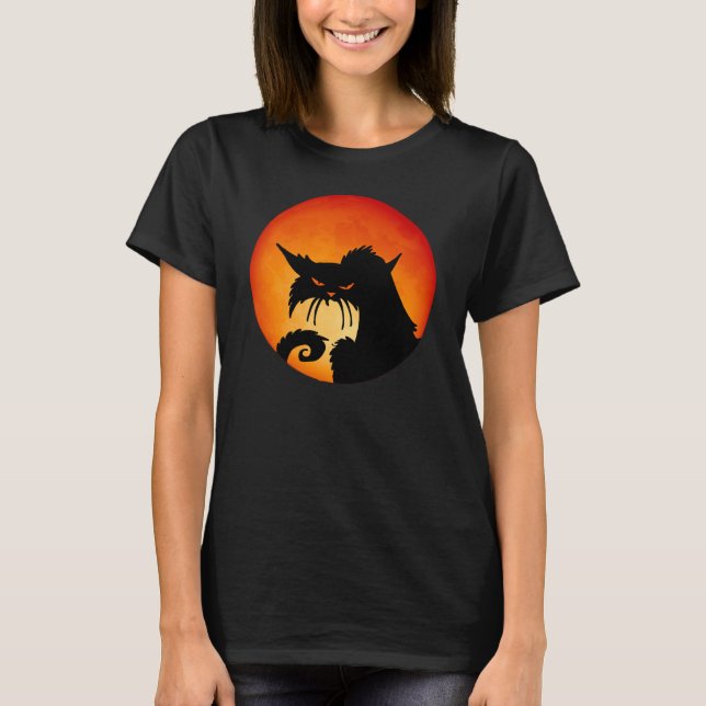 Black Cat Orange Moon T-Shirt (Vorderseite)