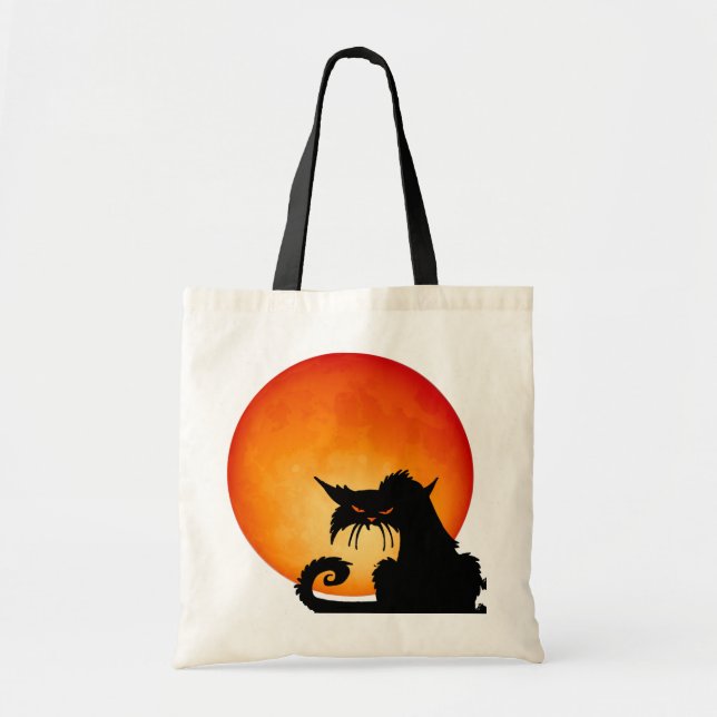 Black Cat Orange Moon Tragetasche (Vorne)