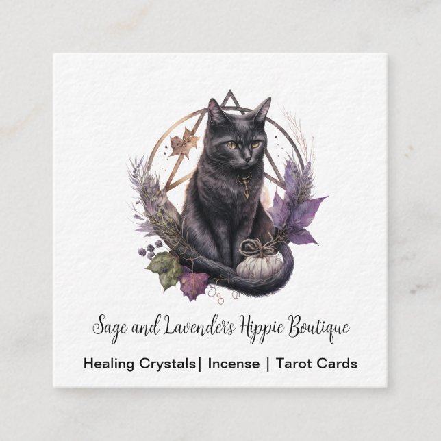 Black Cat Pagan Square Business Card Quadratische Visitenkarte (Vorderseite)