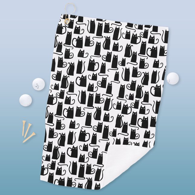 Black Cat Pattern Golf Handtuch (Fun black cat pattern golf towel)