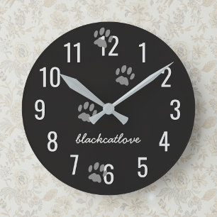 Black Cat Paw druckt Personalisierte Wall Clock Runde Wanduhr