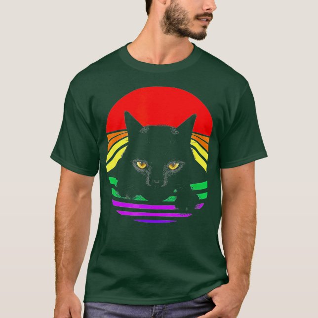 Black Cat Paws LGBT Bright Rainbow T-Shirt (Vorderseite)
