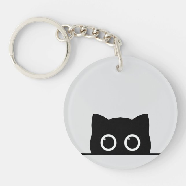 Black Cat Peeking Keychain Schlüsselanhänger (Vorderseite)