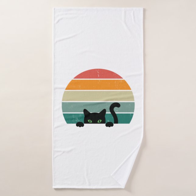 Black Cat Peeking Sunset Vintag 3 Badehandtuch (Badehandtuch)