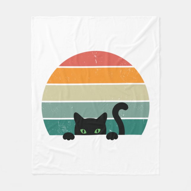 Black Cat Peeking Sunset Vintag 3 Fleecedecke (Vorderseite)