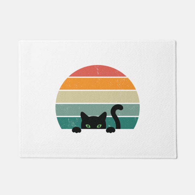 Black Cat Peeking Sunset Vintag 3 Fußmatte (Vorderseite)
