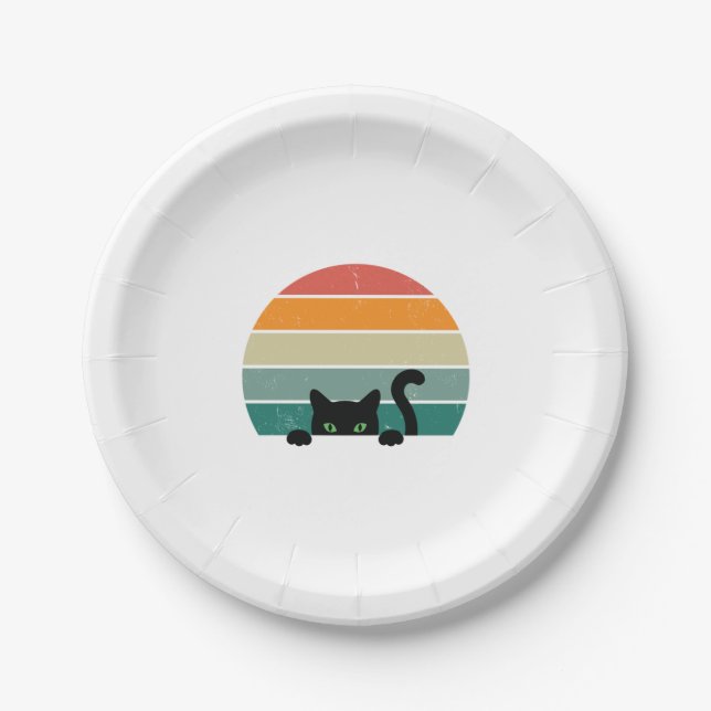 Black Cat Peeking Sunset Vintag 3 Pappteller (Vorderseite)