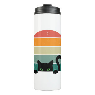Black Cat Peeking Sunset Vintag 3 Thermosbecher