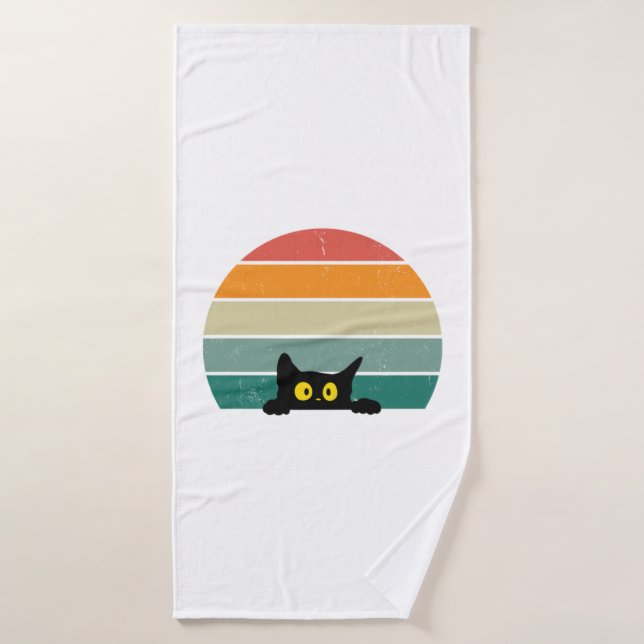 Black Cat Peeking Sunset Vintag 4 Badehandtuch (Badehandtuch)