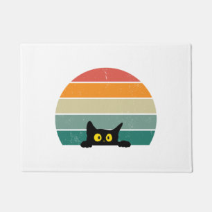 Black Cat Peeking Sunset Vintag 4 Fußmatte