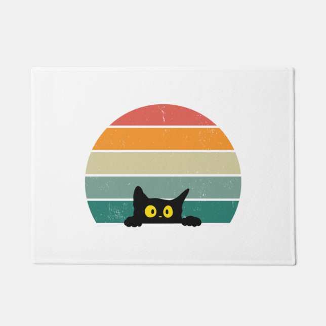 Black Cat Peeking Sunset Vintag 4 Fußmatte (Vorderseite)