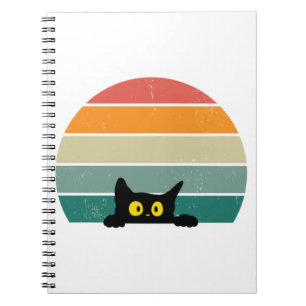 Black Cat Peeking Sunset Vintag 4 Notizblock