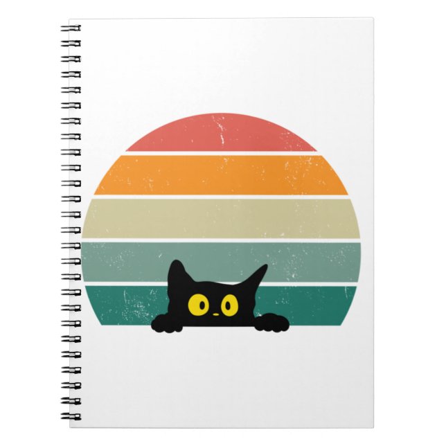 Black Cat Peeking Sunset Vintag 4 Notizblock (Vorderseite)