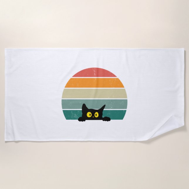 Black Cat Peeking Sunset Vintag 4 Strandtuch (Vorderseite)