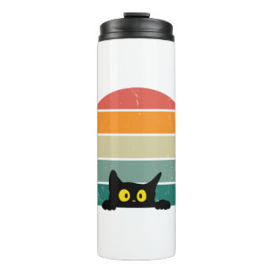 Black Cat Peeking Sunset Vintag 4 Thermosbecher