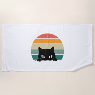 Black Cat Peeking Sunset Vintag Strandtuch