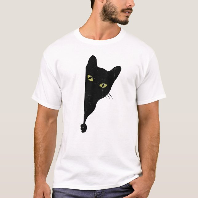 Black Cat Peeking T-Shirt (Vorderseite)