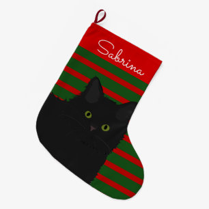 Black Cat Personalisiert Großer Weihnachtsstrumpf