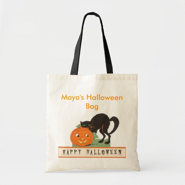 Black Cat Personalisiert Halloween Ba Tragetasche (Vorne)