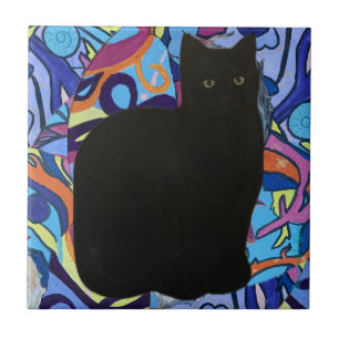 Black Cat Pet Vibe Maureen Girard Psychedelic Fliese