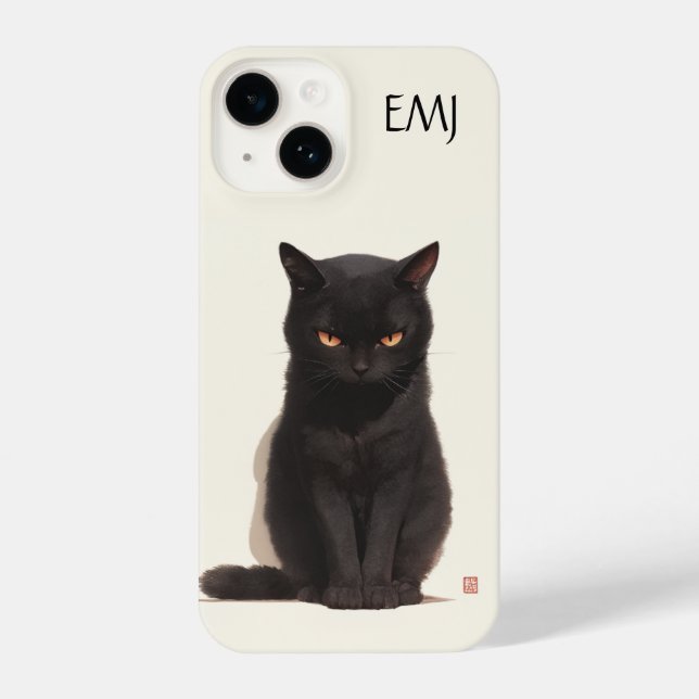 Black Cat Phone Case | Personalisierbar iPhone Hülle (Rückseite)