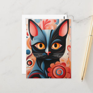 Black Cat Pink-Blume Postkarte