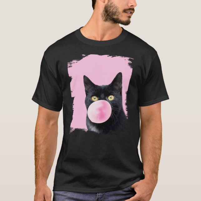 Black Cat Pink Bubble Gum T-Shirt (Vorderseite)
